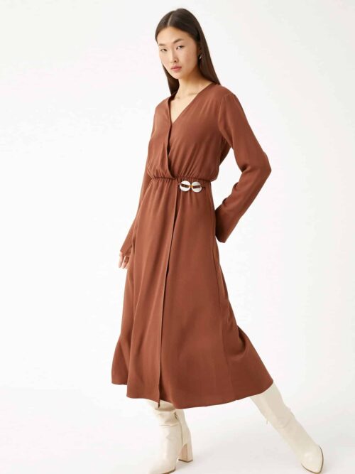 Midi Length Dress Wrapped Button Detailed