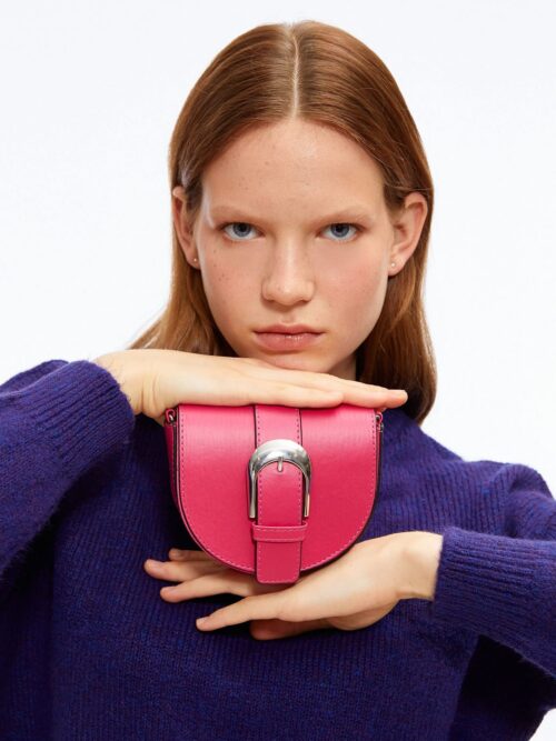 Women's Buckled Shoulder Bag Leather Look